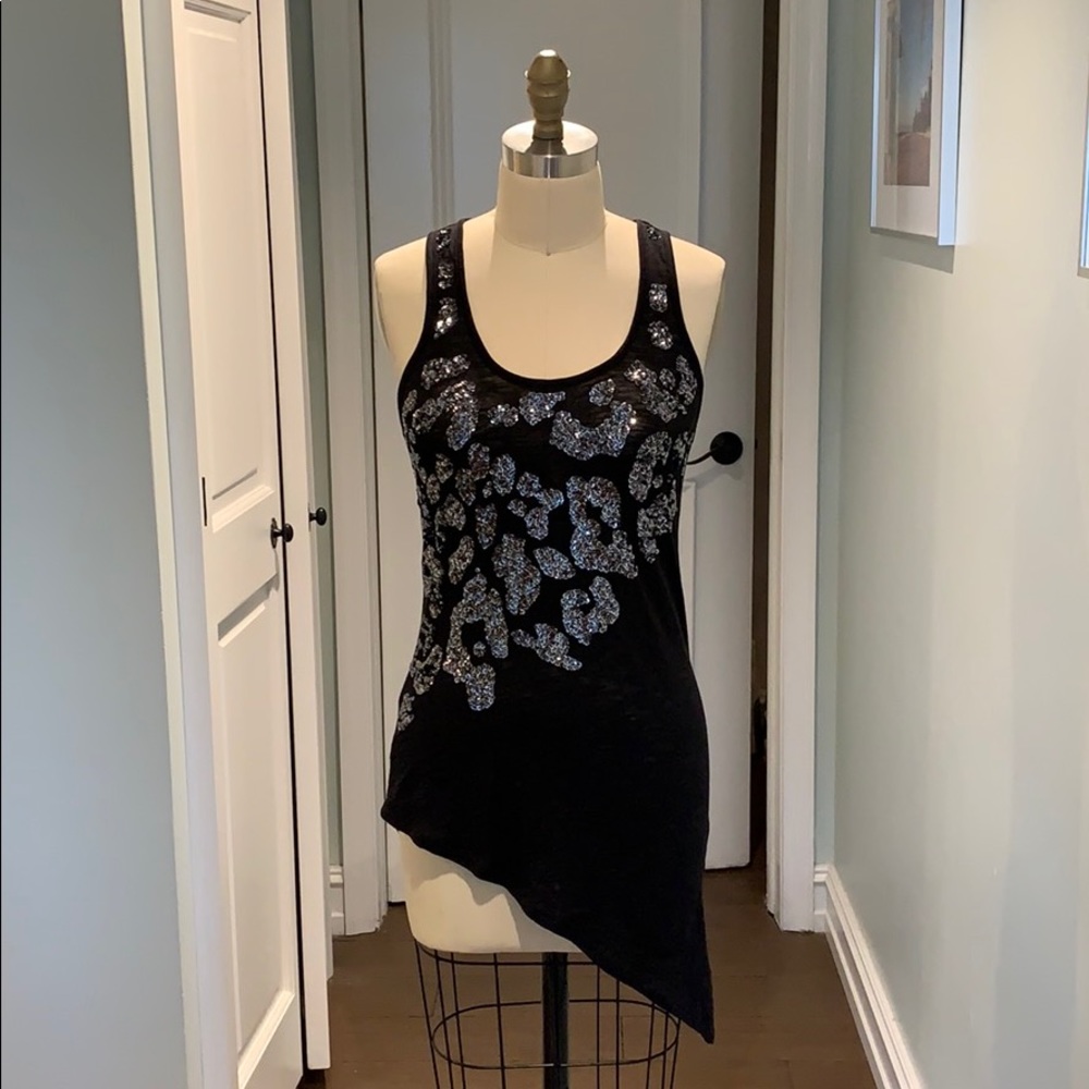 Express Black Sequin Asymmetrical Tank